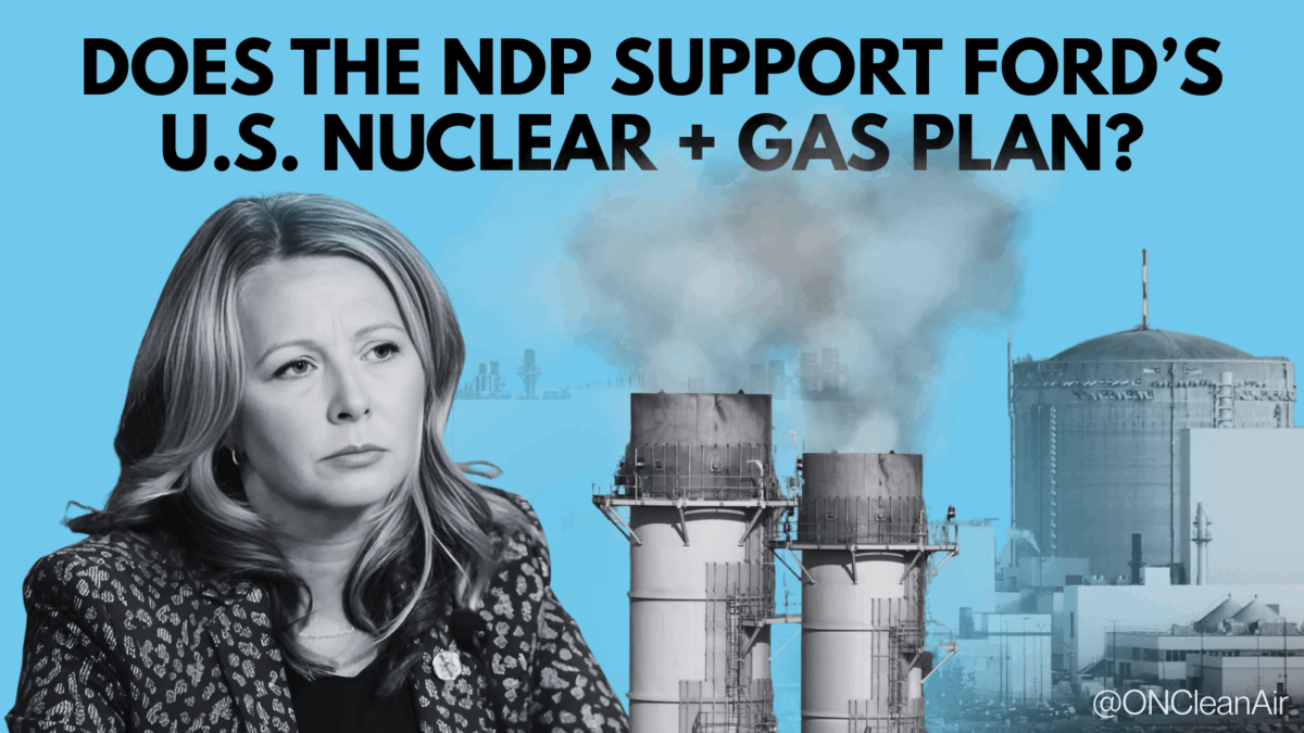 Ontario NDP leader Marit Stiles on a Ontario Clean Air Alliance poster.