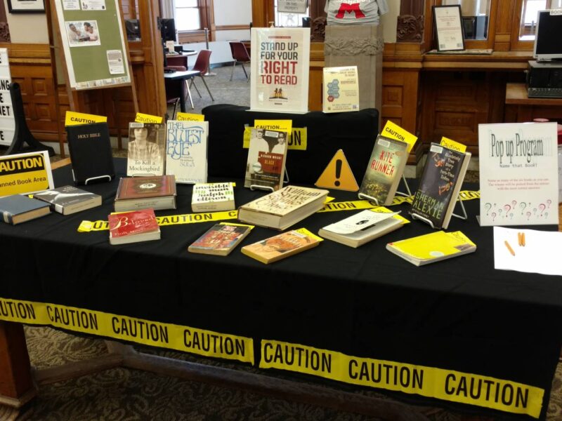A display of so-called banned books.