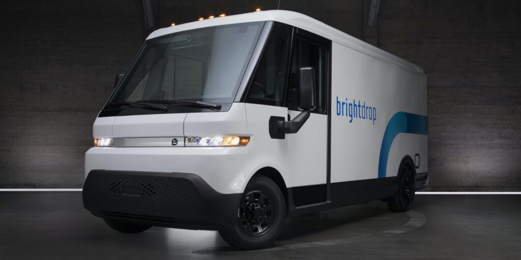 A BrightDrop electric delivery cargo van of the type built at the Ingersoll plant.