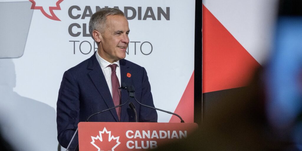 Mark Carney discussing the 2025 Budget at the Canadian Club in Toronto.