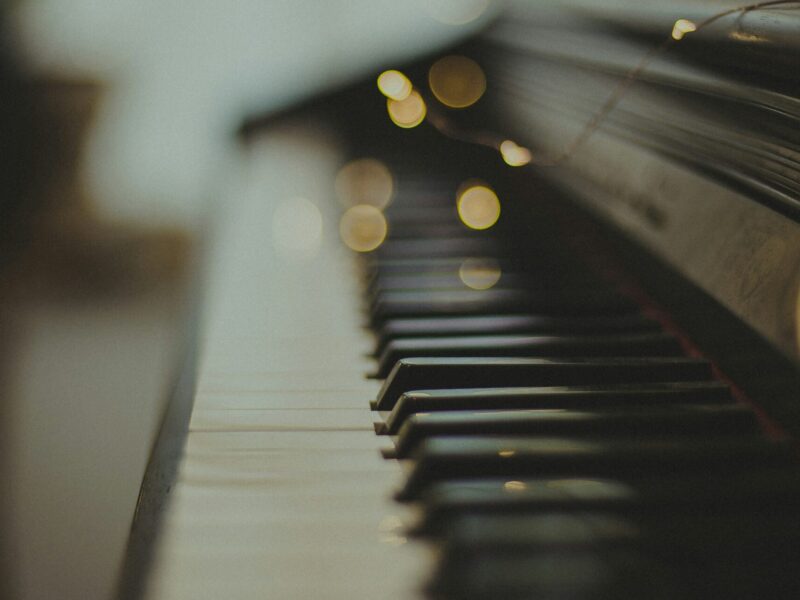 A close-up of a piano keyboard.