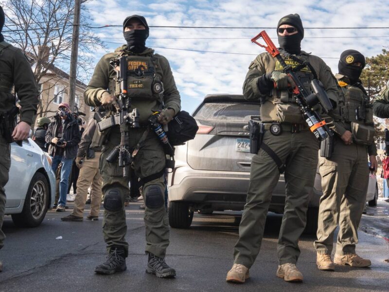 Armed ICE agents on the streets of Minneapolis in January of 2026.