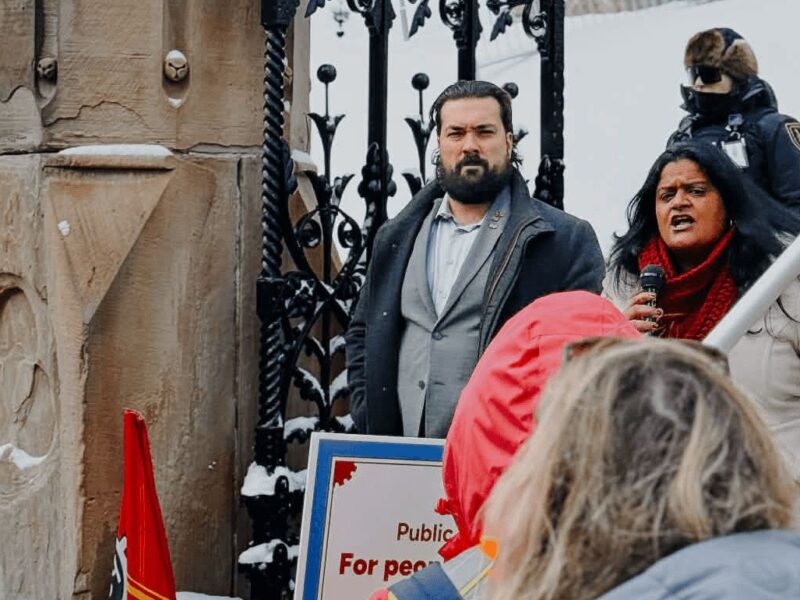 An image of Sharon DeSousa and Alex Silas, the National president and Executive Vice-president of PSAC amid the public service job cuts.