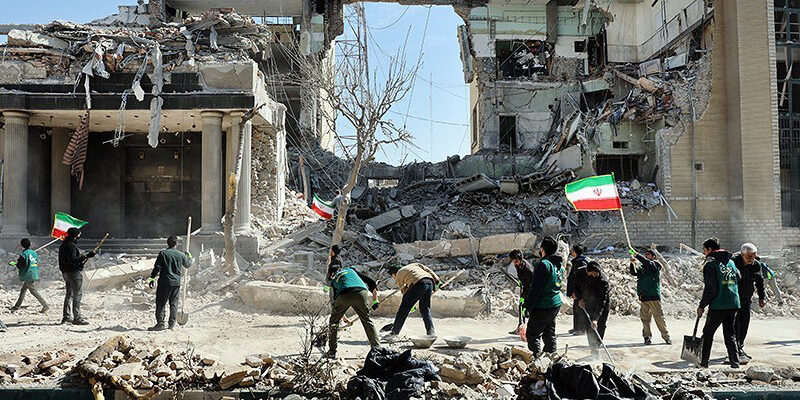 Buildings in Tehran damaged by US-Israeli strikes.