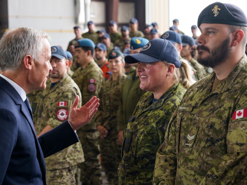 Prime Minister Mark Carney meeting with members of the Canadian military.