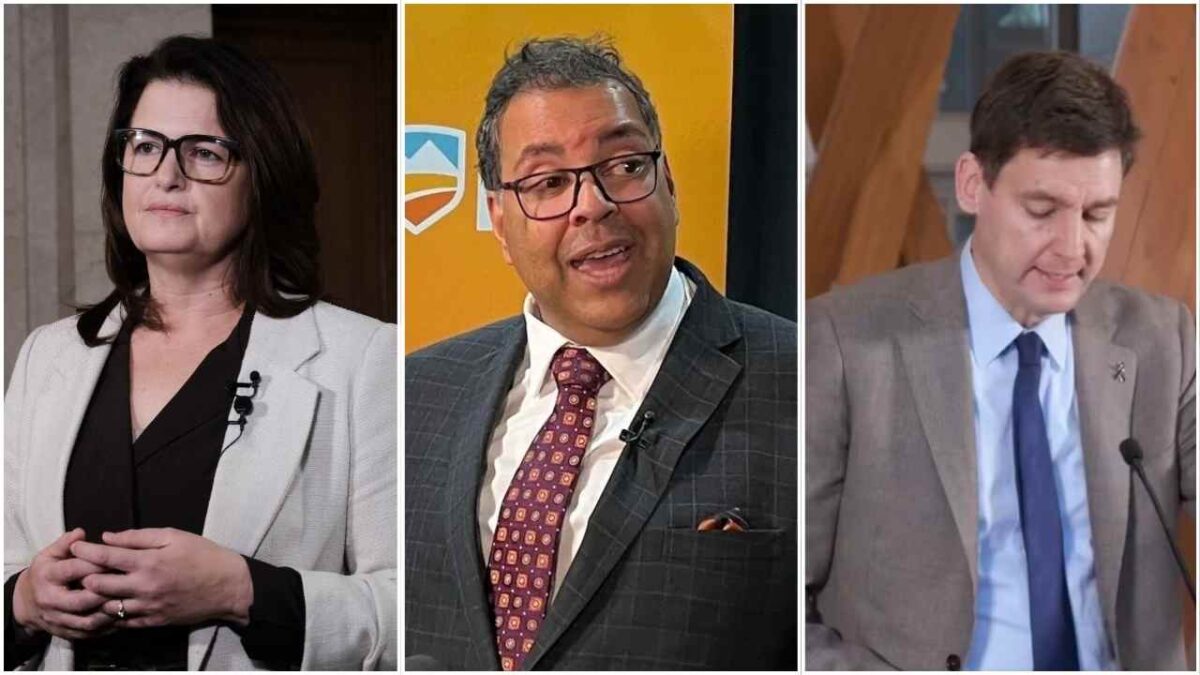 Saskatchewan NDP leader Carla Beck, Alberta NDP leader Naheed Nenshi, and BC NDP Premier David Eby.