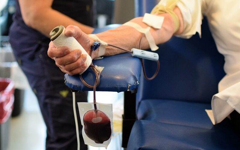 A person donating blood.