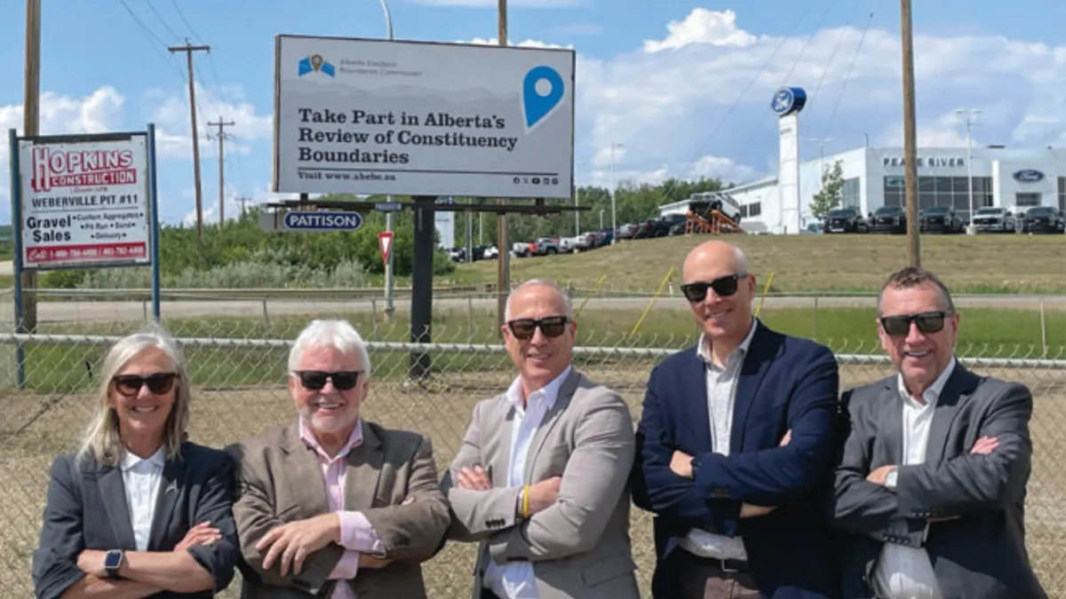 Members of the 2025-2026 Alberta Electoral Boundaries Commission in Peace River in June 2025 – all their work will be tossed by the UCP government.