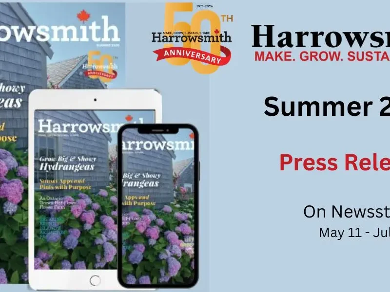 An image of Harrowsmith's promotional poster for the release of the Summer 2026 issue.