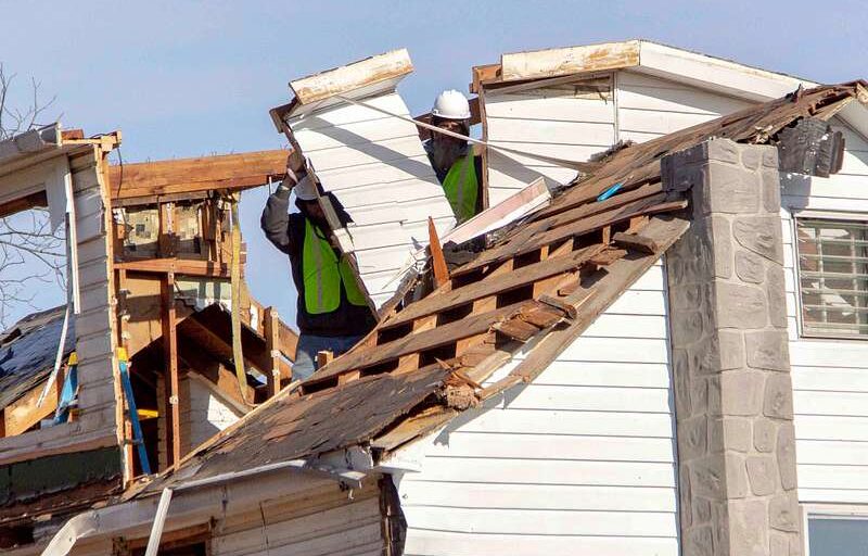 A home being demolished.
