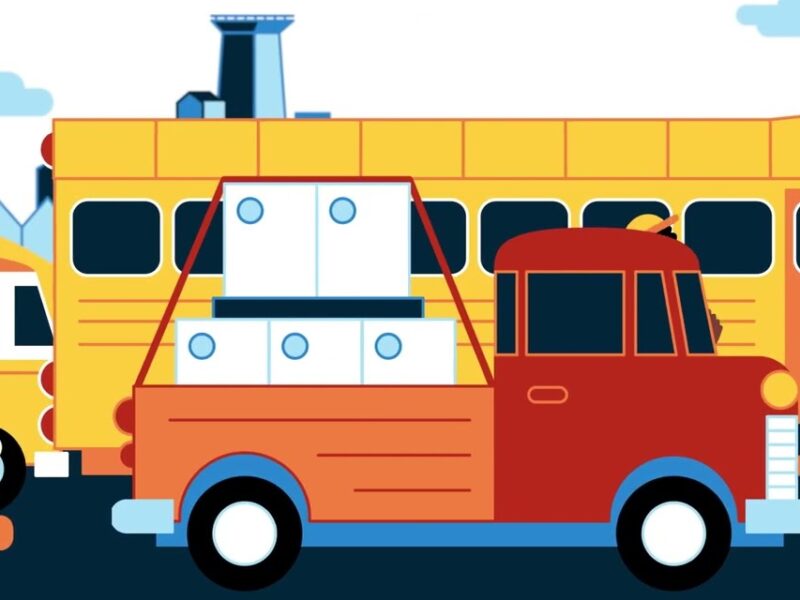 Digital art depicting congested traffic flow. PSAC's new video digs into why federal bargaining takes so long, like traffic.