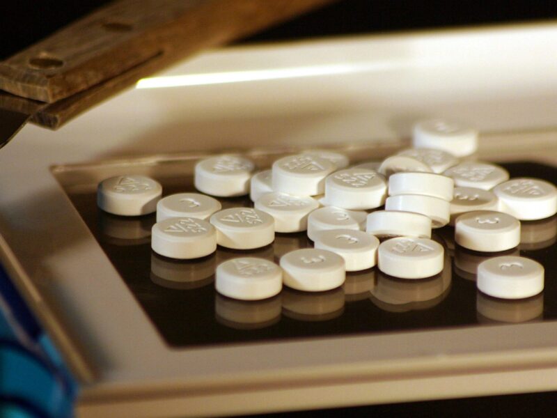 Pills on a pill tray.