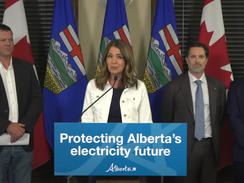 Alberta Utilities Minister RJ Sigurdson, Premier Danielle Smith, Pembina Pipeline President Scott Burrow and Kineticor Asset Management CEO Andrew Plaunt took part in Thursday’s other Alberta Government news conference.