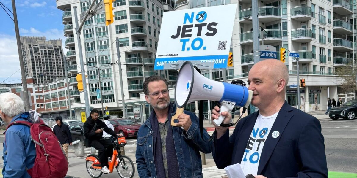 Norm Di Pasquale, Program Manager for NoJetsTO speaking at an event in May.