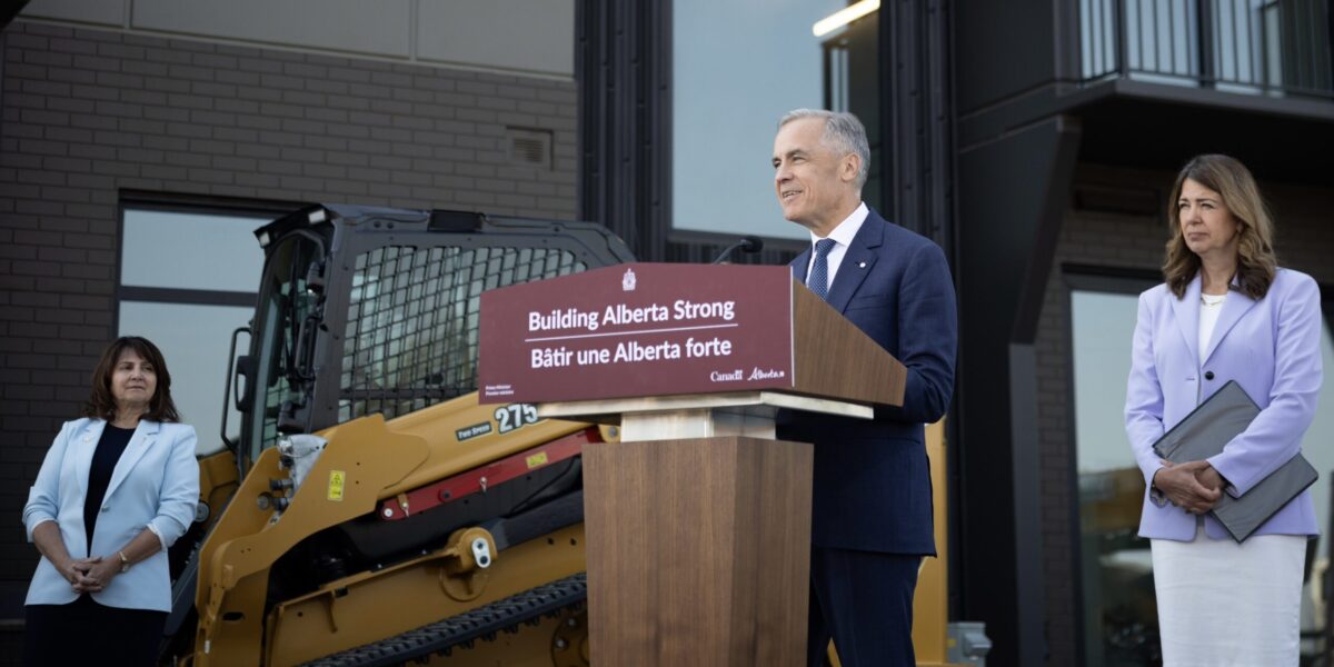 Prime Minister Mark Carney appearing with Alberta Premier Danielle Smith. Meta is planning on building a data centre in Alberta.