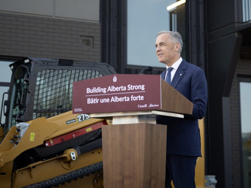 Prime Minister Mark Carney appearing with Alberta Premier Danielle Smith. Meta is planning on building a data centre in Alberta.