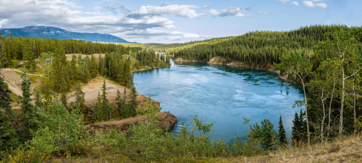 View of the Yukon River at Schwatka Lake and the entry to Miles Canyon, Yukon, Canada.