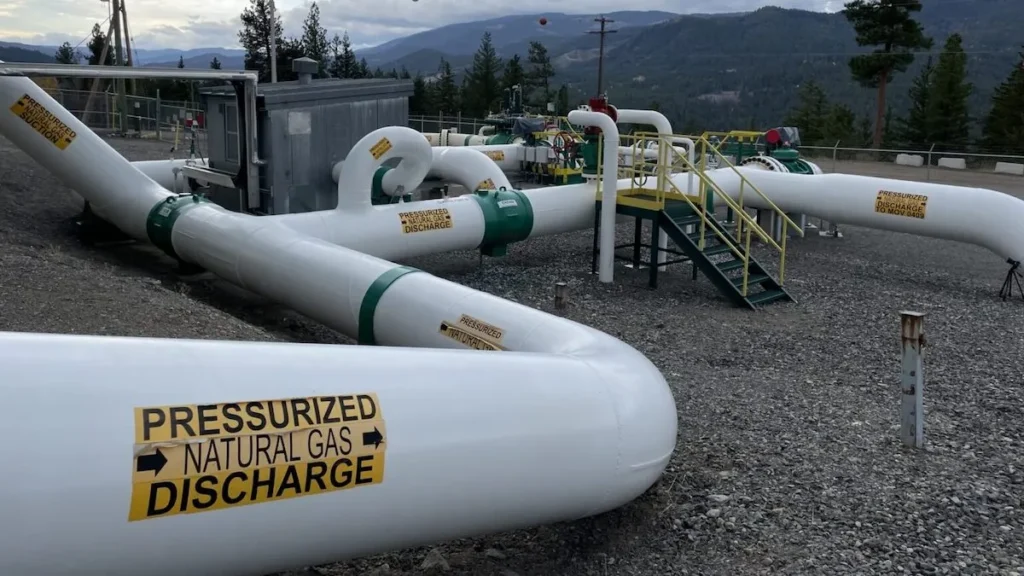 A natural gas compressor station in the Interior of British Columbia south of the city of Merritt.