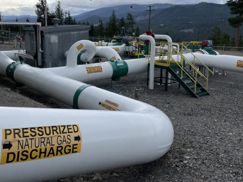 A natural gas compressor station in the Interior of British Columbia south of the city of Merritt.
