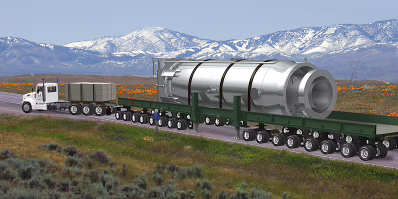 An illustration of a NuScale power module. A component of a small modular reactor of the type being developed in Canada.